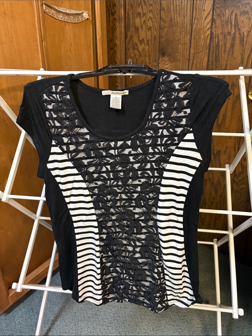 Black & White Lace Panel Cap Sleeve Tee